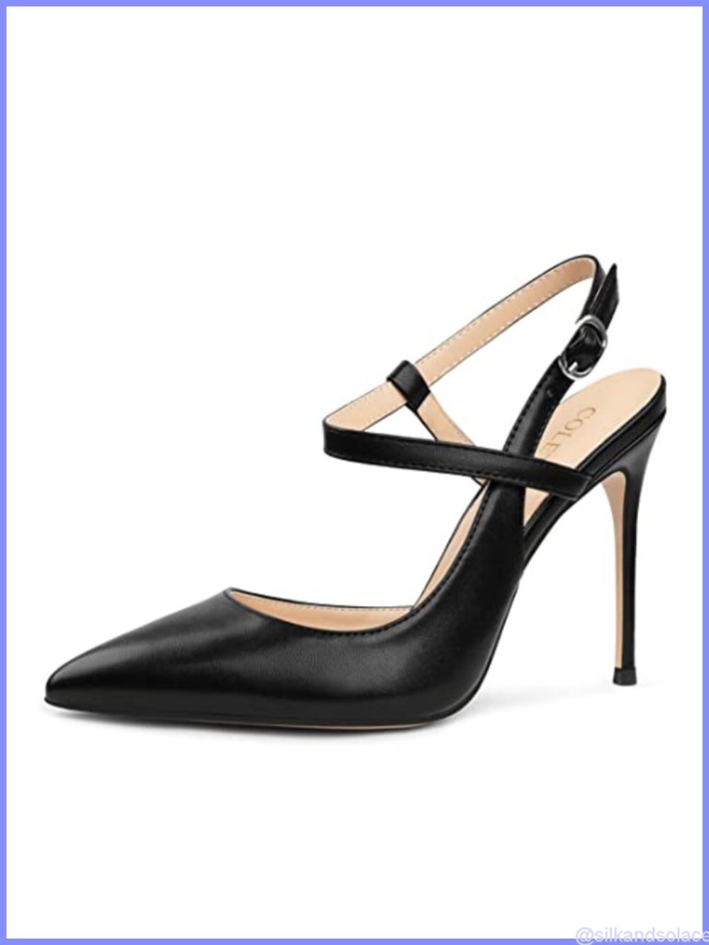 Women Faux Leather Ankle Strap Slingback Stiletto Heels Pointed Toe Party Pumps
